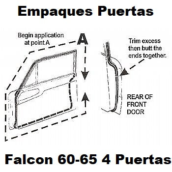 EMPAQUES DE PUERTAS  1960-65 FORD FALCON SEDAN DE 4 PUERTAS